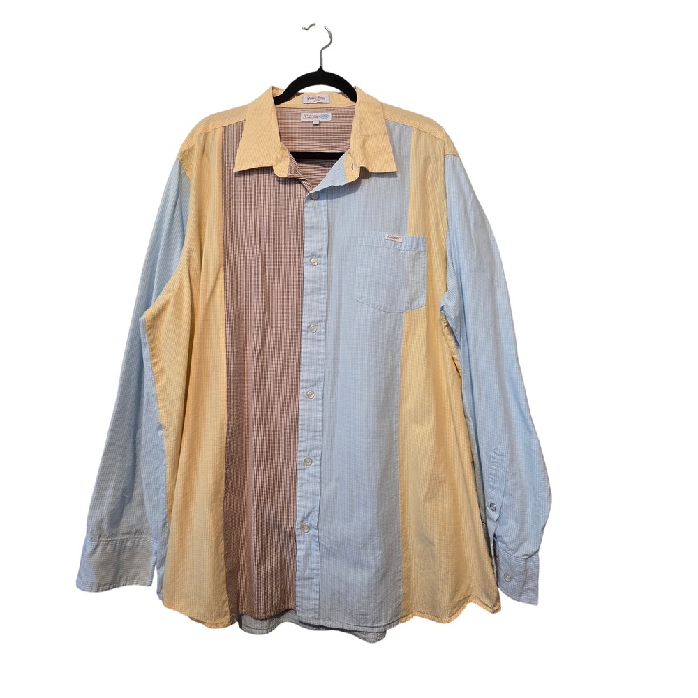 Ecko Unltd Button Down Shirt Mens 3XL Blue Yellow Gingham Color Block Hip Hop